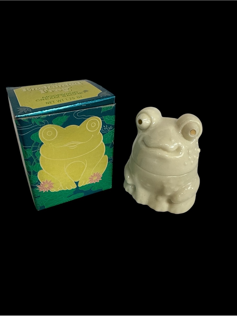 Vintage 70’s Avon Enchanted Frog Jar Moonwind In Box